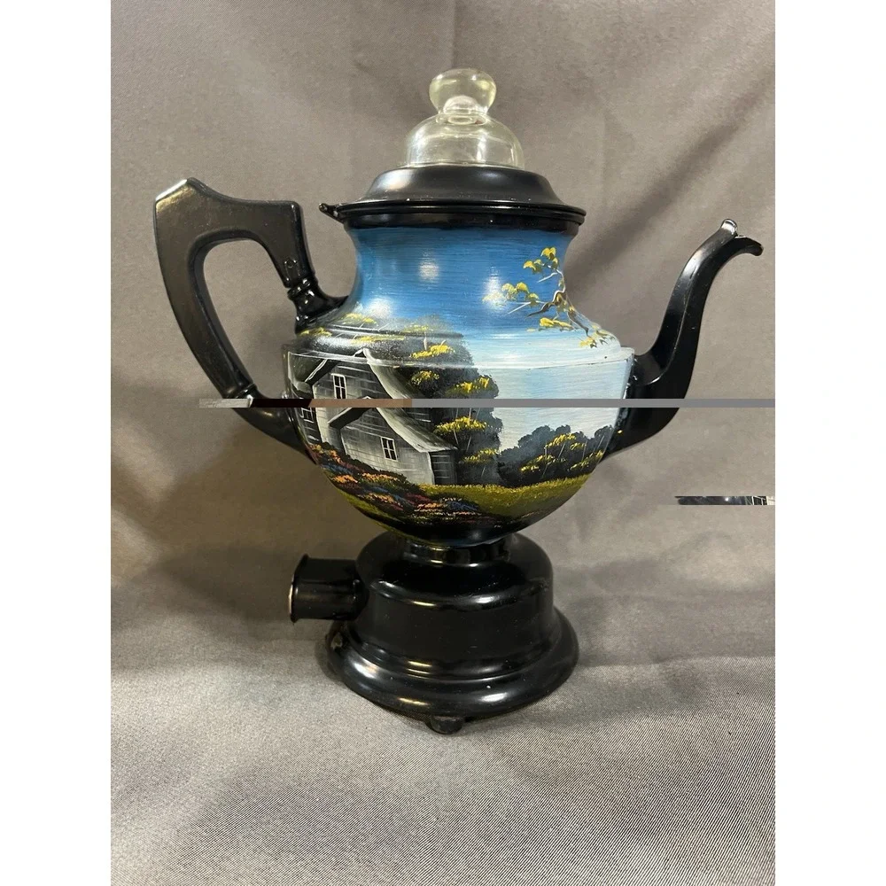 VTG SAMOVAR POT BEAUTIFUL SCENE ‎ DECOR NO PLUG (2519)